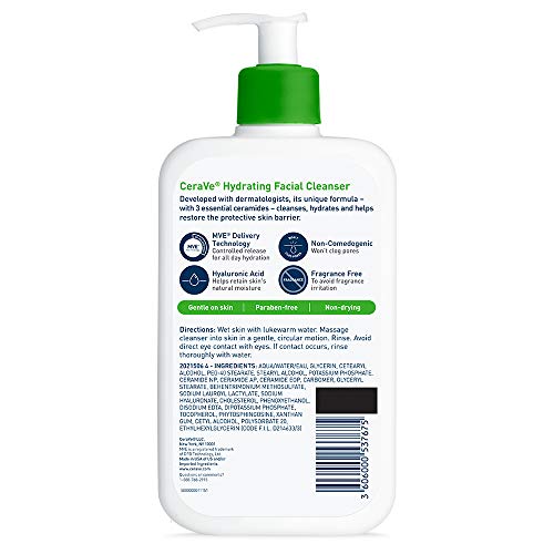 CeraVe Hydrating Facial Cleanser | Moisturizing Face Wash For Dry Skin | Hyaluronic Acid + Ceramides + Glycerin | Hydrating Cleanser For Normal To Dry Skin | National Eczema Assosiation Certified-UPStoxs