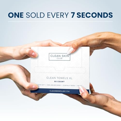 Clean Skin Club Clean Towels XL™, 100% USDA Biobased Face Towel, Disposable Face Towelette, Makeup Remover Dry Wipes, Ultra Soft, 50 Ct, 1 Pack-UPStoxs