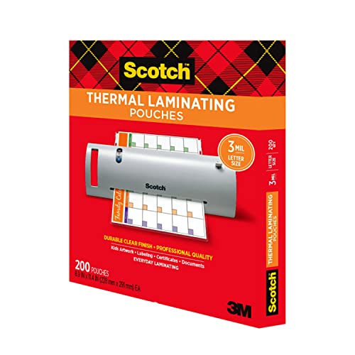 Scotch Thermal Laminating Pouches,200 Pack Laminating Sheets,3 Mil,8.9 x 11.4 Inches, Education Supplies & Craft Supplies, For Use With Thermal Laminators, Letter Size Sheets (TP3854-200)-UPStoxs