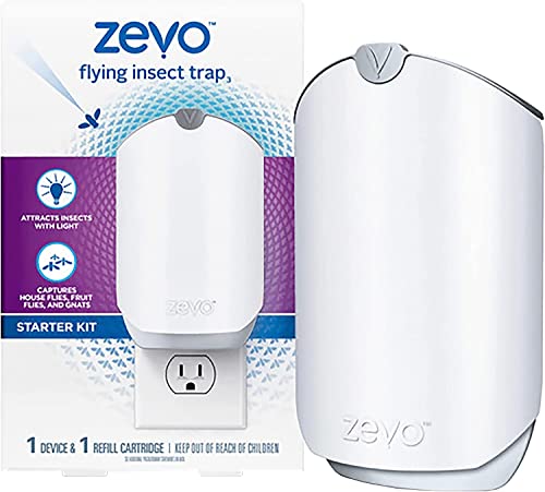 Zevo Flying Insect Trap for Indoors: Light Trap Captures Fruit Flies, Gnats and Houseflies, Starter Kit + Refills (1 Plug-in Base + 3 Cartridges)-UPStoxs