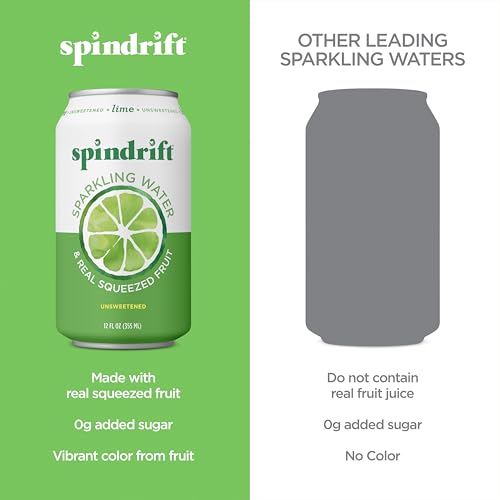 Spindrift Sparkling Water, Lime Flavored, Made with Real Squeezed Fruit, 12 Fl Oz Cans, Pack of 24 (Only 4 Calories per Can)-UPStoxs