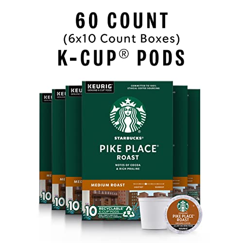 Starbucks K-Cup Coffee Pods, Medium Roast Coffee, Pike Place Roast for Keurig Brewers, 100% Arabica, 6 boxes (60 pods total)-UPStoxs