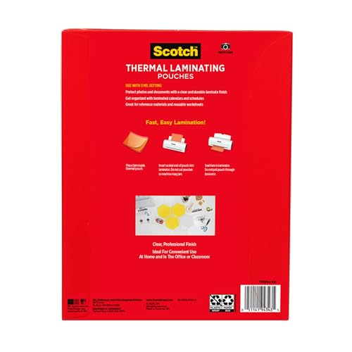 Scotch Thermal Laminating Pouches, For Use With Thermal Laminators, 8.9 x 11.4 Inches, Letter Size Sheets, 100 Count (Pack of 1)-UPStoxs