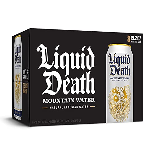 Liquid Death, Still Mountain Water, 8-Pack (King Size 19.2oz Cans), Real Mountain Source, Natural Minerals & Electrolytes-UPStoxs