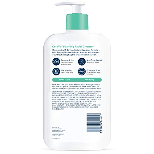 CeraVe Foaming Facial Cleanser | Daily Face Wash for Oily Skin | Hyaluronic Acid + Ceramides + Niacinamide| Fragrance Free & Paraben Free | Non-Drying Oil Control Face Wash | 19 Fluid Ounce-UPStoxs