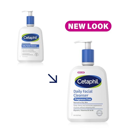Cetaphil Face Wash, Daily Facial Cleanser for Sensitive, Combination to Oily Skin, NEW 16 oz, Fragrance Free, Gentle Foaming, Soap Free, Hypoallergenic (Packaging May Vary)-UPStoxs