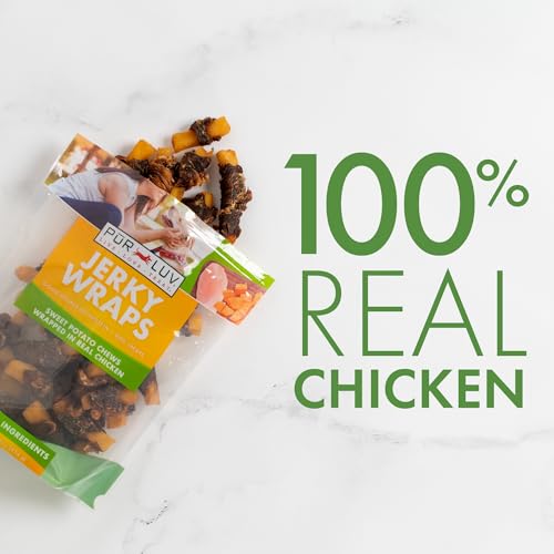 Pur Luv Dog Treats, Chicken & Sweet Potato Jerky Wraps, Made with Real Chicken, 16 Ounces, Rawhide Free, Healthy, Easily Digestible, Long Lasting, High Protein Dog Treat, Satisfies Dog's Urge to Chew-UPStoxs