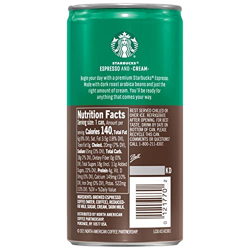 Starbucks Ready to Drink Coffee, Espresso & Cream, 6.5oz Cans (12 Pack) (Packaging May Vary)-UPStoxs