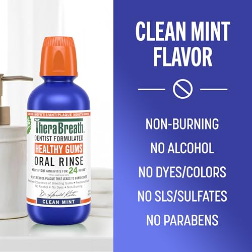 TheraBreath Healthy Gums Mouthwash Clean Mint, Antigingivitis, Dentist Formulated, 16 Fl Oz (2-Pack)-UPStoxs