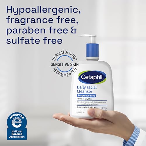 Cetaphil Face Wash, Daily Facial Cleanser for Sensitive, Combination to Oily Skin, NEW 16 oz, Fragrance Free, Gentle Foaming, Soap Free, Hypoallergenic (Packaging May Vary)-UPStoxs