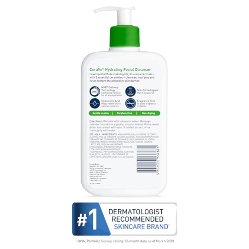 CeraVe Hydrating Facial Cleanser | Moisturizing Face Wash For Dry Skin | Hyaluronic Acid + Ceramides + Glycerin | Hydrating Cleanser For Normal To Dry Skin | National Eczema Assosiation Certified-UPStoxs