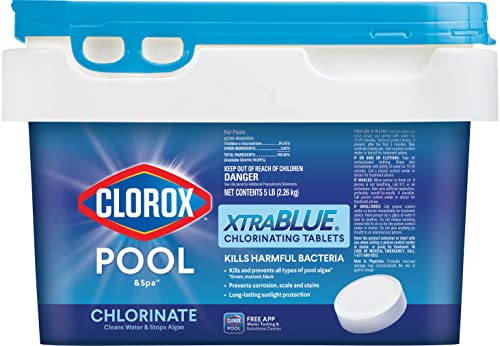 CLOROX Pool&Spa XtraBlue 3” Chlorinating Tablets, Kills Bacteria & Stops Algae, 5 LB-UPStoxs