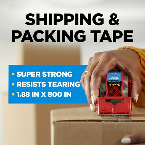 Scotch Heavy Duty Shipping and Moving Packing Tape, Clear, Packing and Moving Supplies, 1.88 in. x 22.2 yd., 6 Tape Rolls with Dispensers-UPStoxs