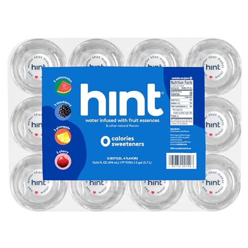 Hint Water Best Sellers Pack, 3 Bottles Each of: Watermelon, Blackberry, Cherry, and Pineapple, Zero Calories, Zero Sugar and Zero Sweeteners, 16 Fl Oz (Pack of 12)-UPStoxs