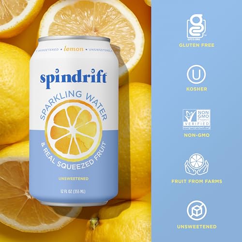 Spindrift Sparkling Water, Lemon Flavored, Made with Real Squeezed Fruit, 12 Fl Oz Cans, Pack of 24 (Only 3 Calories per Can)-UPStoxs