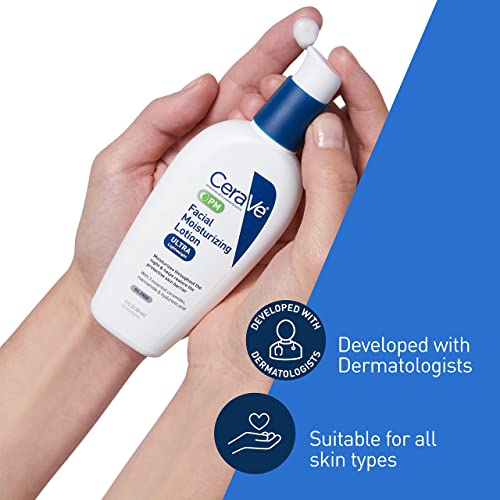 CeraVe PM Facial Moisturizing Lotion | Night Cream with Hyaluronic Acid and Niacinamide | Ultra-Lightweight, Oil-Free Moisturizer for Face | 3 Ounce-UPStoxs