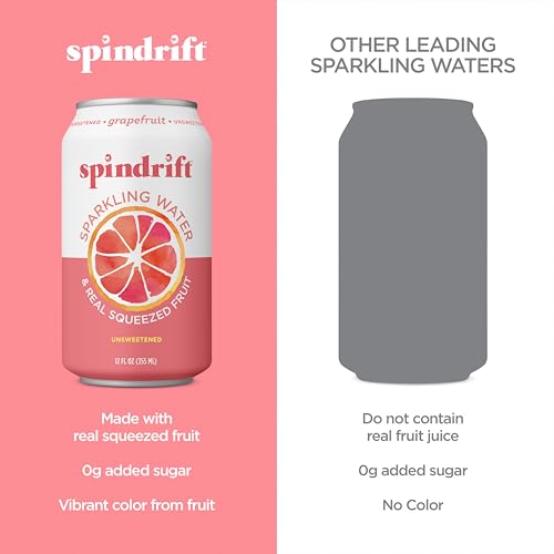 Spindrift Sparkling Water, Grapefruit Flavored, Made with Real Squeezed Fruit, (Only 15 Calories per Can), 12 Fl Oz (Pack of 24)-UPStoxs