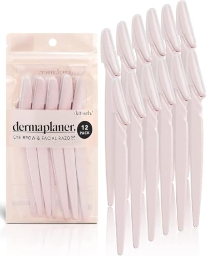 Kitsch Dermaplaning Tool - Face Razors for Women and Men, Eyebrow Trimmer & Face Shaver for Women, Facial Hair Removal for Women and Men, Dermaplane Razor for Women Face, 12 pc (Blush)-UPStoxs