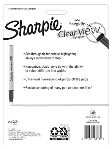 Sharpie Clear View Highlighter Sticks, Chisel Tip, Assorted Fluorescent, 8 Count-UPStoxs