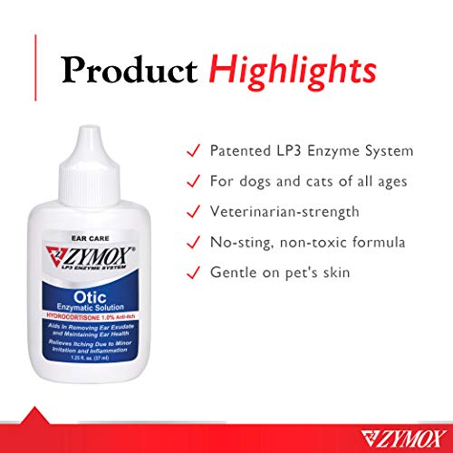 Zymox Otic Enzymatic Solution for Dogs and Cats to Soothe Ear Infections with 1% Hydrocortisone for Itch Relief, 1.25oz-UPStoxs