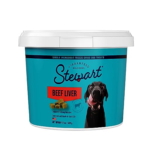 Stewart Freeze Dried Dog Treats, Beef Liver, Salmon, Chicken Liver & Chicken Breast, 4 oz, 12 oz, 14 oz, 21 oz, Resealable Tub, Grain Free & Gluten Free, Single Ingredient, Dog Training Treats-UPStoxs