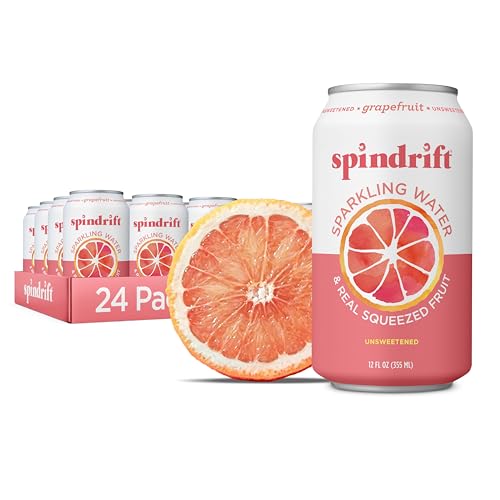 Spindrift Sparkling Water, Grapefruit Flavored, Made with Real Squeezed Fruit, (Only 15 Calories per Can), 12 Fl Oz (Pack of 24)-UPStoxs