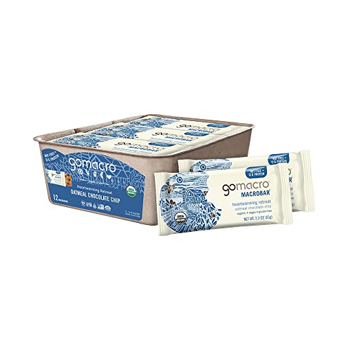 GoMacro MacroBar Organic Vegan Protein Bars - Oatmeal Chocolate Chip (2.3 Ounce Bars, 12 Count)-UPStoxs