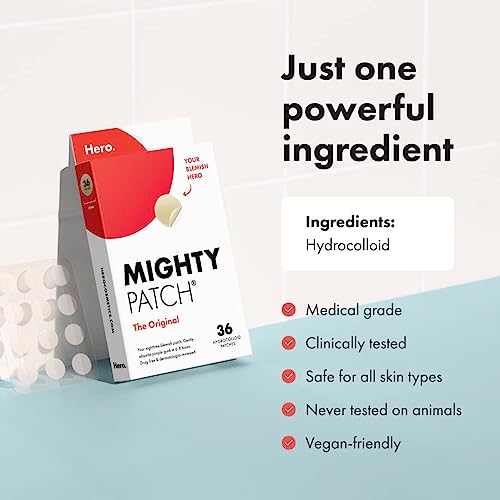 Mighty Patch™ Original patch from Hero Cosmetics - Hydrocolloid Acne Pimple Patch for Covering Zits and Blemishes in Face and Skin, Vegan-friendly and Not Tested on Animals (36 Count)-UPStoxs