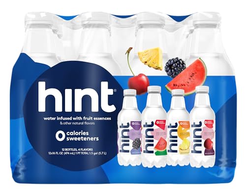 Hint Water Best Sellers Pack, 3 Bottles Each of: Watermelon, Blackberry, Cherry, and Pineapple, Zero Calories, Zero Sugar and Zero Sweeteners, 16 Fl Oz (Pack of 12)-UPStoxs
