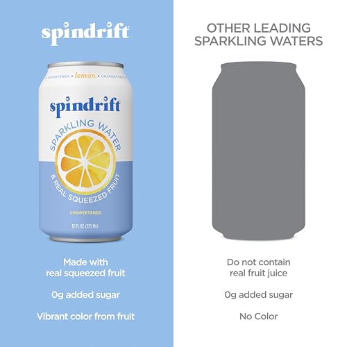 Spindrift Sparkling Water, Lemon Flavored, Made with Real Squeezed Fruit, 12 Fl Oz Cans, Pack of 24 (Only 3 Calories per Can)-UPStoxs