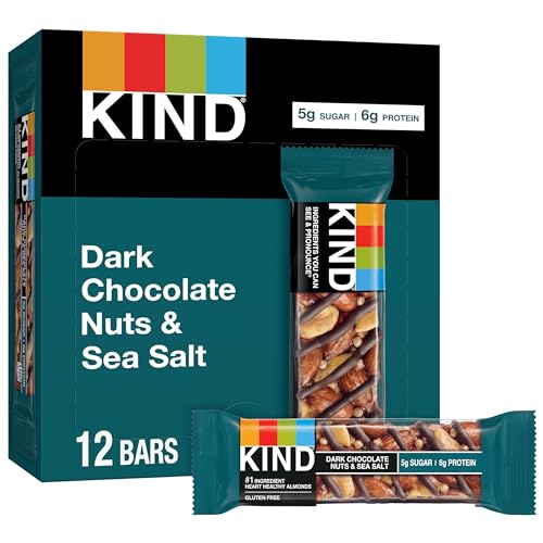 KIND Bars, Dark Chocolate Nuts and Sea Salt, Healthy Snacks, Gluten Free, Low Sugar, 6g Protein, 12 Count-UPStoxs