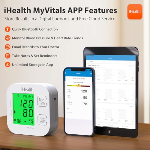 iHealth Track Smart Upper Arm Blood Pressure Monitor with Wide Range Cuff That fits Standard to Large Adult Arms, Bluetooth Compatible for iOS & Android Devices-UPStoxs