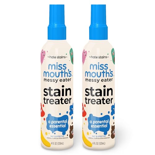 Miss Mouth's Messy Eater Stain Treater Spray - 4oz 2 Pack Stain Remover - Newborn & Baby Essentials - No Dry Cleaning Food, Grease, Coffee Off Laundry, Underwear, Fabric-UPStoxs