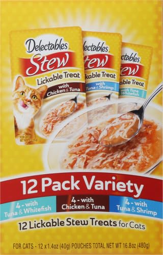 Hartz Delectables Stew Lickable Wet Cat Treats for Adult & Senior Cats, Variety Pack, 1.4 Ounce (Pack of 12)-UPStoxs