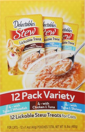 Hartz Delectables Stew Lickable Wet Cat Treats for Adult & Senior Cats, Variety Pack, 1.4 Ounce (Pack of 12)-UPStoxs