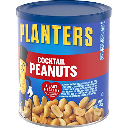 PLANTERS Salted Cocktail Peanuts, Party Snacks, Plant Based Protein 16oz (1 Canister)-UPStoxs