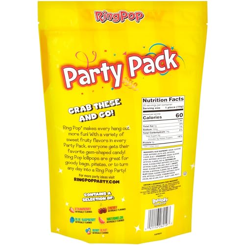 Ring Pop Bulk Candy Lollipop Variety Party Pack – 20 Count Lollipops w/ Assorted Flavors - Fun Candy For Birthdays, Party Favors, Bachelorette Parties, Back to School Treats & College Care Packages-UPStoxs