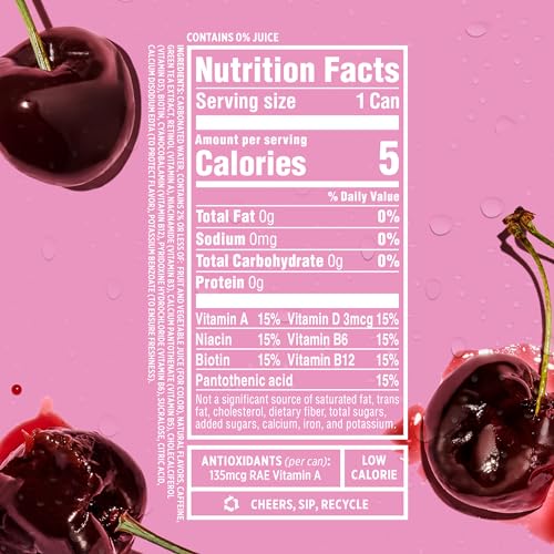 Sparkling Ice +Caffeine Cherry Vanilla Sparkling Water with Caffeine, Zero Sugar, with Antioxidants and Vitamins,16 fl oz Cans (Pack Of 12)-UPStoxs