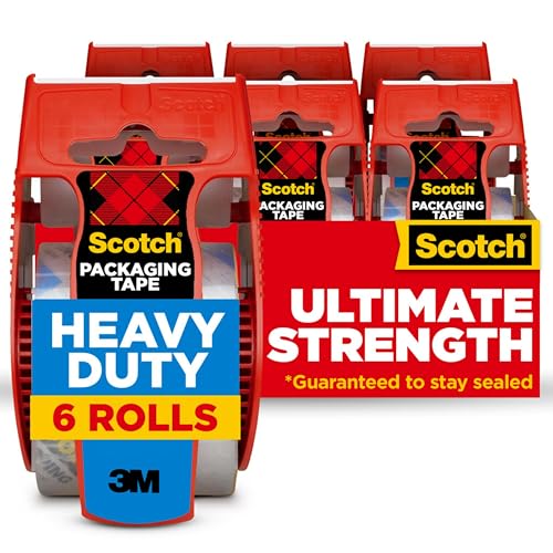 Scotch Heavy Duty Shipping and Moving Packing Tape, Clear, Packing and Moving Supplies, 1.88 in. x 22.2 yd., 6 Tape Rolls with Dispensers-UPStoxs