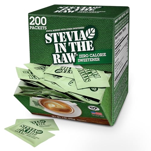 Stevia In The Raw, Plant Based Zero Calorie, No Erythritol, Sugar Substitute, Sugar-Free Sweetener for Coffee, Hot & Cold Drinks, Suitable For Diabetics, Vegan, Gluten-Free, 200 Count Packets (1 Pack)-UPStoxs