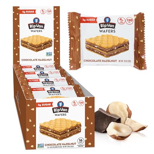 Rip Van Chocolate Hazelnut Wafer Cookies, Keto, Non-GMO, Healthy Snacks, Low Carb & Low Sugar (2g), Low Calorie, Vegan, 16 Count-UPStoxs