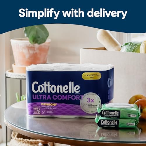 Cottonelle Ultra Comfort Toilet Paper with Cushiony CleaningRipples Texture, 24 Family Mega Rolls (24 Family Mega Rolls = 108 Regular Rolls) (4 Packs of 6), 296 Sheets per Roll, Packaging May Vary-UPStoxs