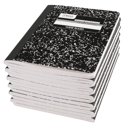 Mead Composition Notebooks, 12 Pack, Wide Ruled Paper, 9-3/4" x 7-1/2", 100 Sheets per Comp Book, Black Marble (72936)-UPStoxs