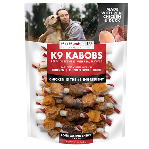Pur Luv Dog Treats, K9 Kabobs for Dogs Made with Real Chicken and Duck, 12 Ounces, Healthy, Easily Digestible, Long-Lasting, High Protein Dog Treat, Satisfies Dog's Urge to Chew-UPStoxs