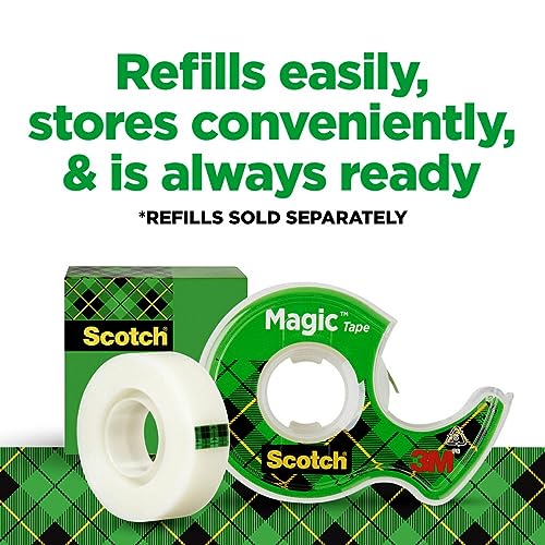 Scotch Magic Tape, 3 Rolls, Numerous Applications, Invisible, Engineered for Repairing, 3/4 x 300 Inches, Dispensered (3105)-UPStoxs