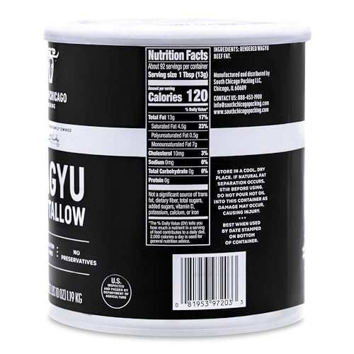 South Chicago Packing Wagyu Beef Tallow, 42 Ounces, Paleo-friendly, Keto-friendly, 100% Pure Wagyu-UPStoxs