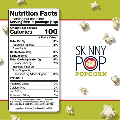 SkinnyPop Original Popcorn, Individual Snack Size Bags, Skinny Pop, Healthy Popcorn Snacks, Gluten Free, 0.65 Ounce (Pack of 30)-UPStoxs