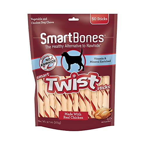 SmartBones Smart Twist Sticks, Rawhide Free Dog Chew Sticks, Made With Real Chicken, 50 Sticks (Pack of 1)-UPStoxs