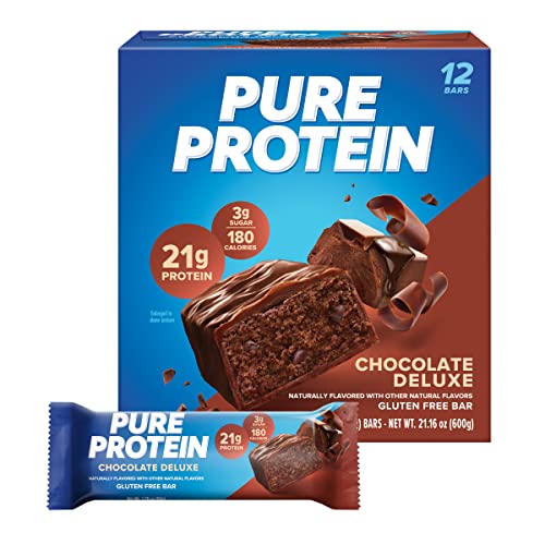 Pure Protein Bars, High Protein, Nutritious Snacks to Support Energy, Low Sugar, Gluten Free, Chocolate Deluxe, 1.76 oz., 12 Count(Pack of 1) (Packaging may vary)-UPStoxs