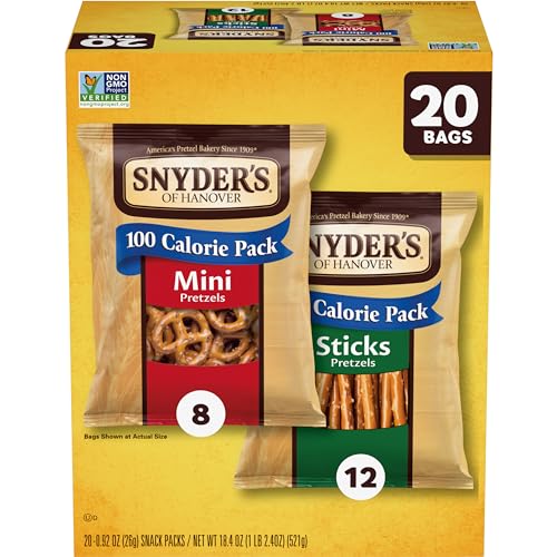 Snyder's of Hanover Pretzels, Minis and Sticks 100 Calorie Packs, 20 Ct Variety Pack-UPStoxs